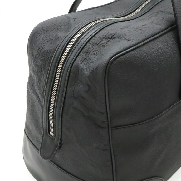 LOEWE Repeat Anagram Boston Bag/Travel Bag in Embossed PVC and Black Leather - Picture 8 of 10